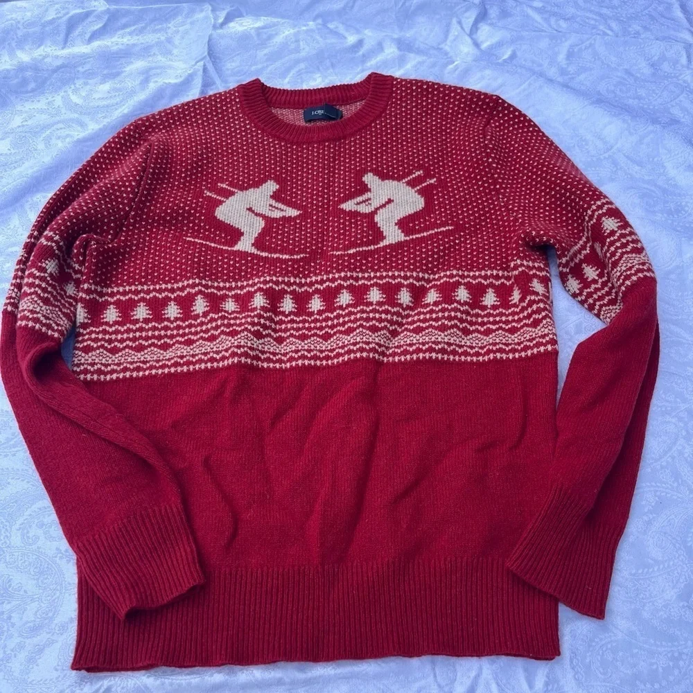 J. Crew Men's Small Red 100% Lambs Wool Ski Graphic Sweater